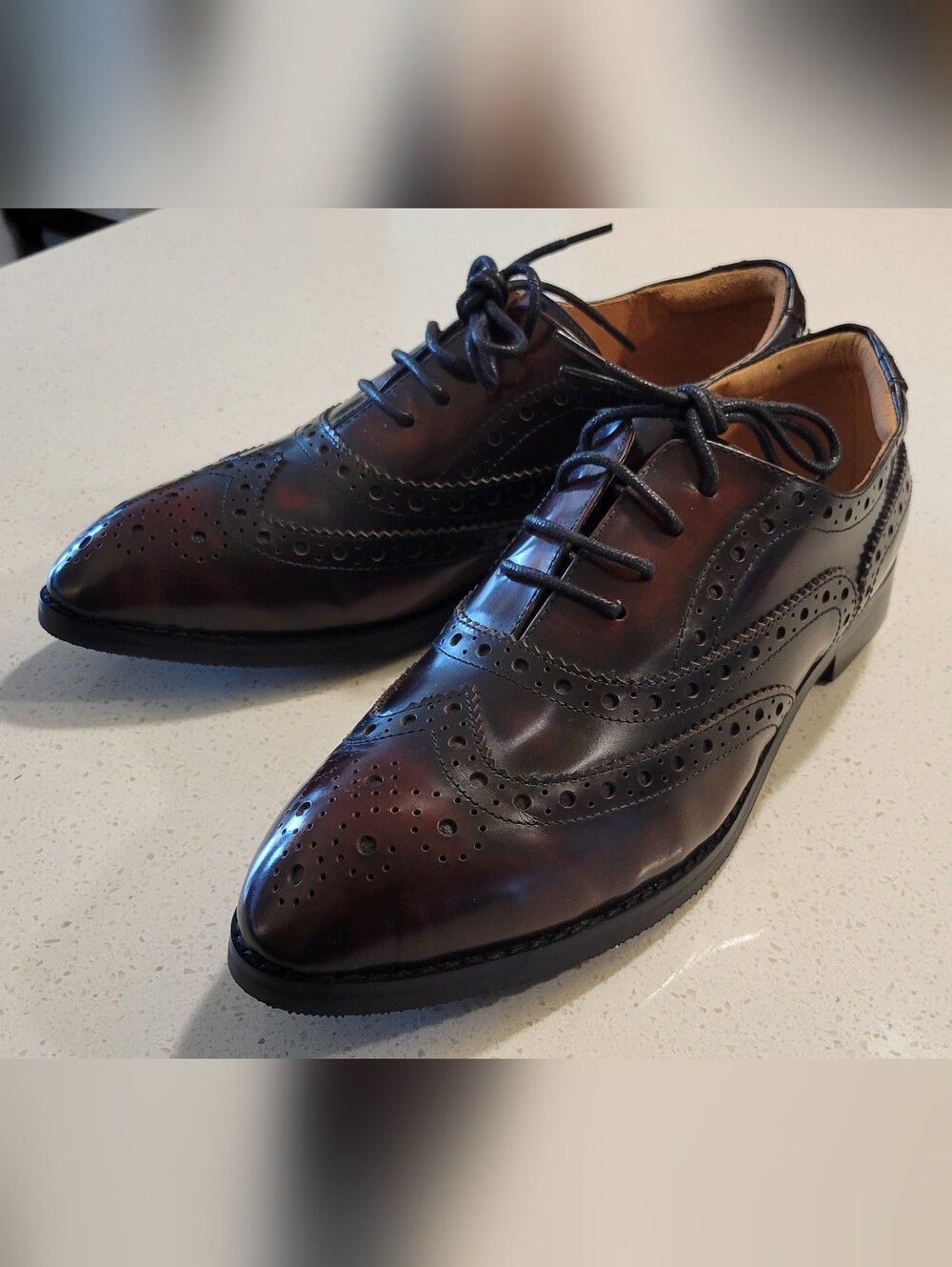 Mona Flying Women's Leather Perforated Lace-up Oxford Brogue Wingtip Shoes